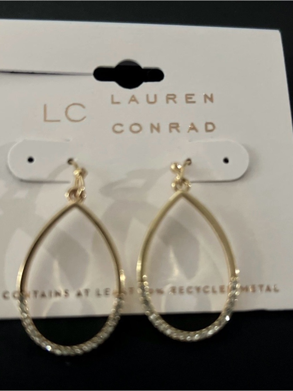 LC Lauren Conrad Gold Jewelry Teardrop Hoop Earrings with Clear Crystals